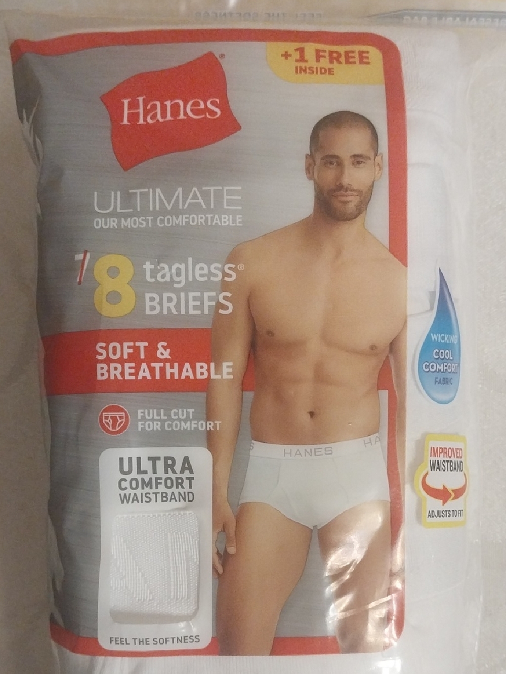 Hanes NWT Men's 8 Pair Tagless Briefs Size Medium 32/34 White Ultra Comfort